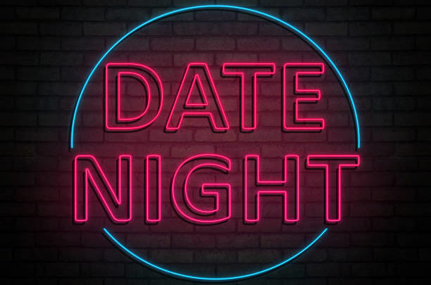 3d Illustration depicting an illuminated neon sign with a date night concept.
