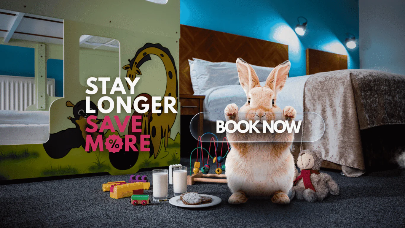 Family-friendly hotel room with bunk bed, cosy decor, and playful toys. Perfect for a fun, extended stay with kids.