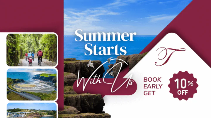 Explore coastal views, lush cycling trails, and idyllic villages. Enjoy 10% off your early summer booking now.