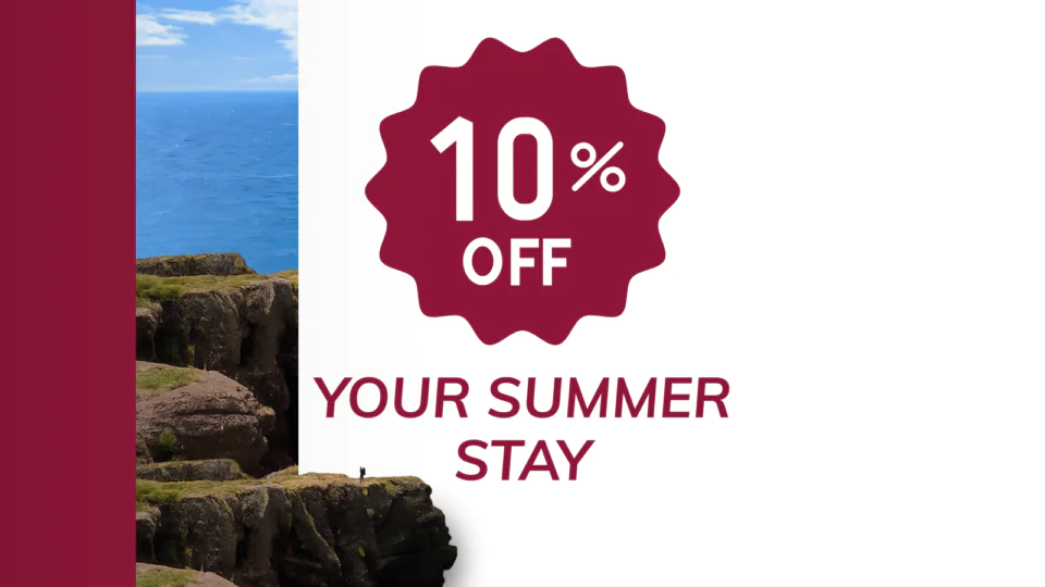 Save 10% on summer stays with stunning ocean views and scenic cliffs. Book now for an unforgettable holiday.